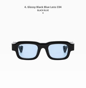 Front view of stylish square black sunglasses with light blue translucent lenses C04
