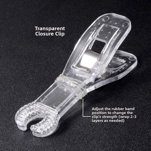 Close-up of clear acrylic piercing tool with metal spring and rubber band adjustment