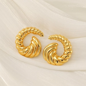 Croissant Spiral Hoop Earrings 18K Gold Plated Stainless Steel Minimalist Vintage Twisted Jewelry For Women