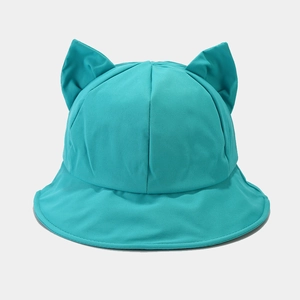 Teal bucket hat with cute 3D cat ears made of durable canvas for sun protection
