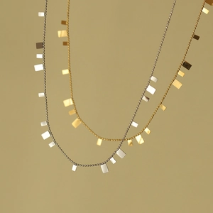 Chic gold and silver piano key square sequin necklaces made of titanium steel