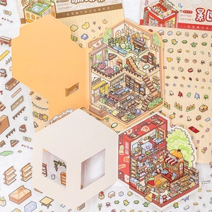 3D DIY Miniature Scene Pop Up Stickers For Scrapbooking Hand Account Decoration Coffee Shop Grocery Style Creative Material