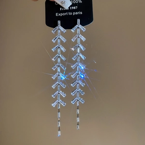 Vue macro de boucles d'oreilles argentées à pompon feuille avec zircons rectangulaires