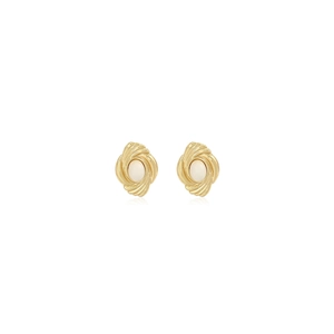 Vintage style gold spiral stud earrings with elegant white faux pearl center for women