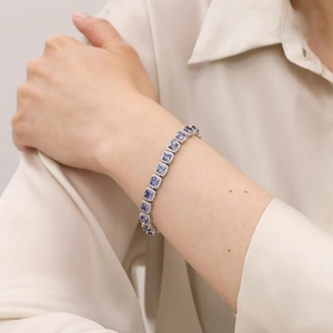 Elegant S925 sterling silver bracelet with blue square crystals and zircon pavé for women