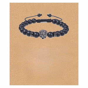 Detail of matte black stone bead bracelet with lion head charm on To My Son gift card