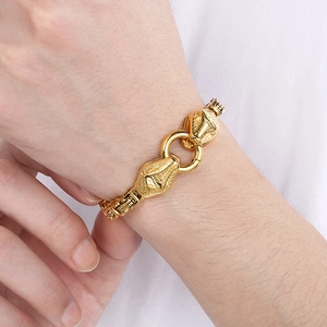 Men's titanium steel zodiac snake head bracelet with gold braided chain design
