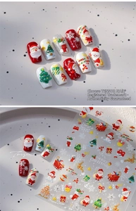 Detailed 5D Christmas nail stickers with 3D embossed Santa and snowflake patterns