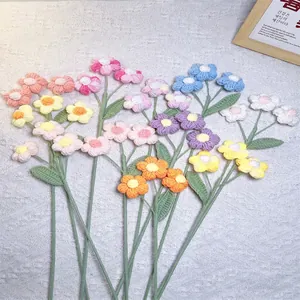 Handmade crochet puff flowers in vibrant colors for DIY bouquets and home decoration