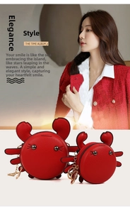 Detail of red crab mini bags featuring lychee grain leather and gold chain straps