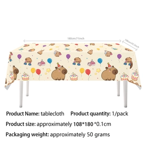 Waterproof Capybara party tablecloth measuring 180x108cm with cute birthday cartoon prints