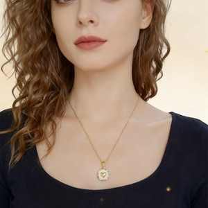 Stainless Steel Gold Plated Necklace With Round Mother Of Artificial Pearl Pendant Heart Moon Star Cross Charm Minimalist Jewelry