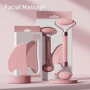 Resin Facial Roller And Heart Shaped Gua Sha Board Massage Tool Rose Gold Alloy For Face Care Skin Tightening Relaxing