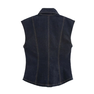Ensemble en denim pour femme comprenant un gilet sans manches bleu foncé et un pantalon