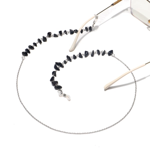 Fashion chain eyewear strap with black natural stones and silver metal link detail