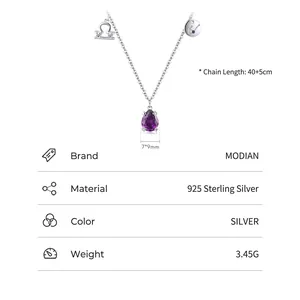 S925 Sterling Silber Waage-Halskette mit lila Tropfenanhänger und Sternzeichen-Charms