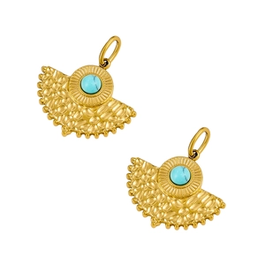 Boucles d'oreilles en éventail en acier doré avec texture martelée et pierre turquoise