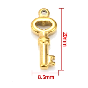 Gold-plated stainless steel key pendant 20mm charm for DIY jewelry making