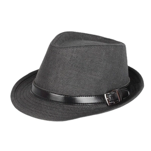 Cappello di paglia nero traspirante da uomo con fascia in pelle e fibbia per l'estate