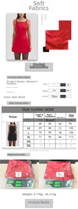 Guide des tailles et détails du tissu pour la robe d'été courte à nœuds