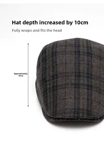 Detail view of wool plaid beret showing 10cm depth for comfortable head coverage