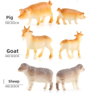 Miniature farm animal figures set including realistic pig, goat and sheep models