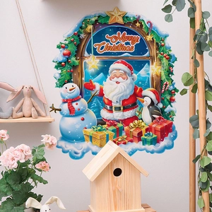Stickers muraux de Noël avec Père Noël, bonhomme de neige et pingouin décor festif