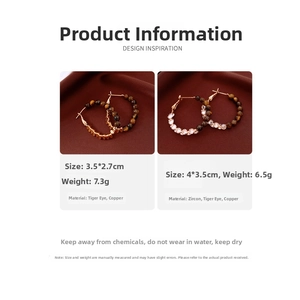 Detailed comparison of vintage 18k gold tiger eye hoop earrings with zircon accents