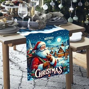 Christmas table runner with Santa Claus and snow scene for holiday party decoration