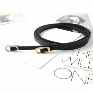 Minimalist Women Thin Belt Faux Leather Elegant Double Oval Alloy Buckle Decorative Waistband For Dresses
