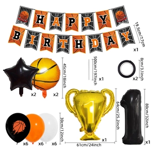 Kit déco fête basket avec ballons trophée en aluminium et bannière joyeux anniversaire