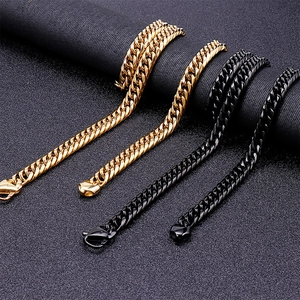 Mens stainless steel cuban link chains in gold and black with lobster clasp