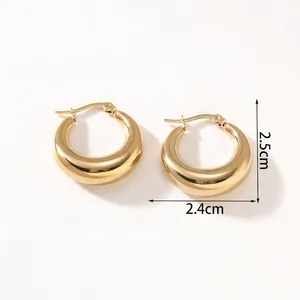 Detailed view of gold hoop earrings with dimensions 2.5cm height and 2.4cm width measurements