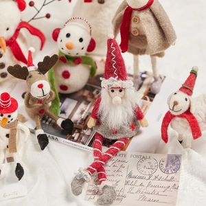 Handmade wool felt Christmas ornaments set with Santa, snowman and reindeer figures