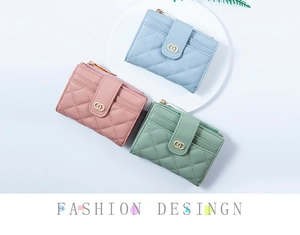 Three-color quilted PU leather wallets with gold hardware and snap closure