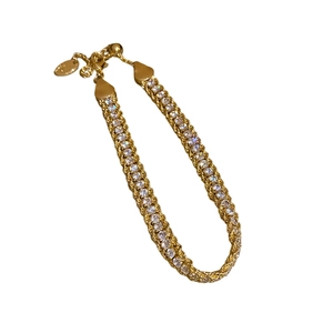 Elegant adjustable gold chain bracelet with double row of sparkling crystal rhinestones