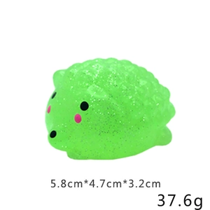 Detailed size 5.8cm and weight 37.6g of green glitter hedgehog squishy stress toy