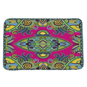 Vibrant Bohemian paisley pattern flannel bath mat with colorful mandala design