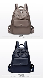 Litchi texture faux leather backpacks in khaki and deep blue with adjustable straps