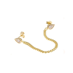 Boucles d'oreilles double piercing dorées avec chaîne et zircons en forme de goutte