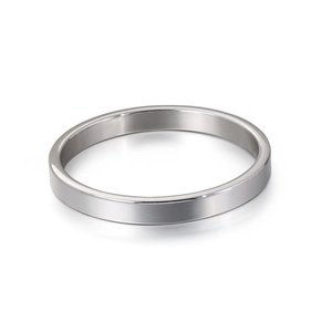 Minimalist high-polished stainless steel ring with flat edge design in bright silver