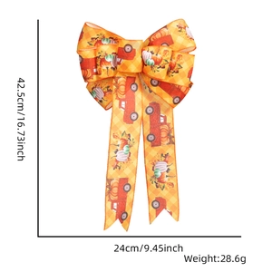 Detailed size chart of a pumpkin truck bow decoration, measuring 16.73 by 9.45 inches