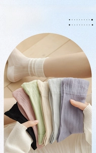 Detail of breathable ice silk crew socks with vertical ribbed texture in multiple colors