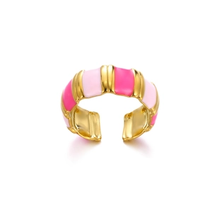 Detail of pink enamel stripes on a gold-plated 18K stainless steel open ring