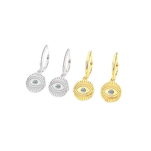 S925 sterling silver evil eye hoop earrings set with sparkling zircon in gold and silver
