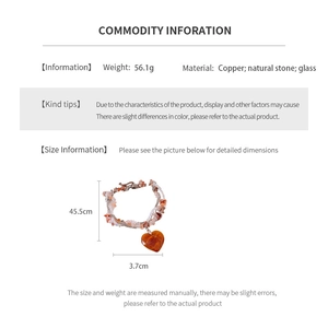 Detailed size chart for the multilayer stone heart necklace with dimensions and materials