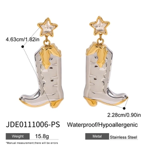 Titanium steel cowboy boot earrings in gold and silver finish for a trendy look