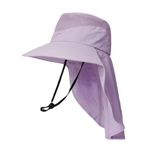 Breathable light purple sun hat with neck flap and quick-dry fabric for outdoor camping