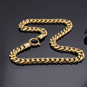 Hip hop 18K gold plated stainless steel Cuban link necklace with sparkling zircon crystals
