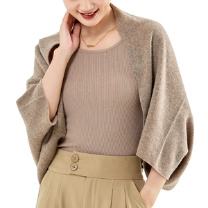 Elegant camel knitted cashmere shawl wrap and cardigan jacket for women winter fashion